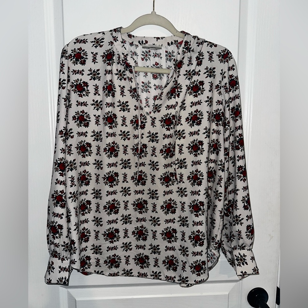 LOFT Black and Red Floral Blouse